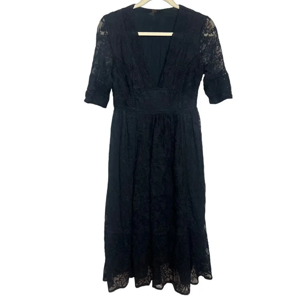 Free People Mountain Laurel Black Midi Dress Sz. XS